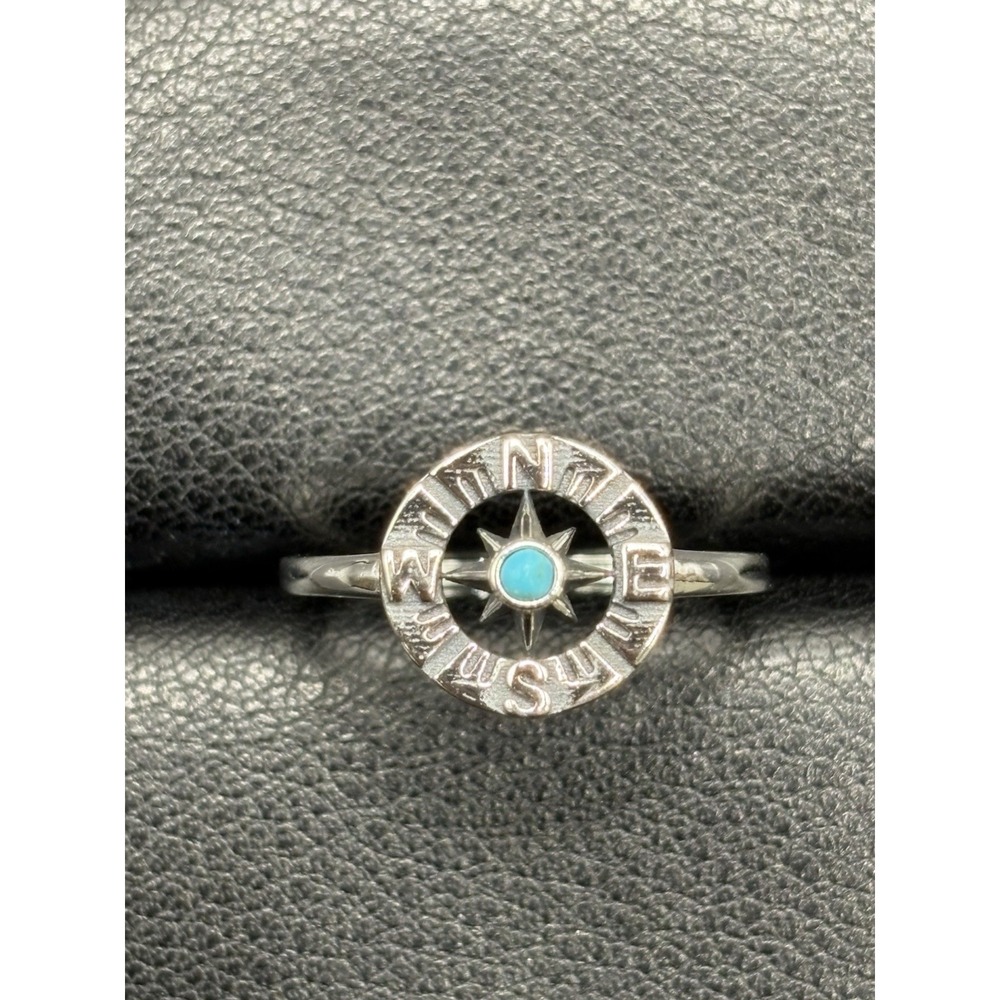 New Condition Sterling Silver Compass Ring Genuine Turquoise 925 Size 7 G31
